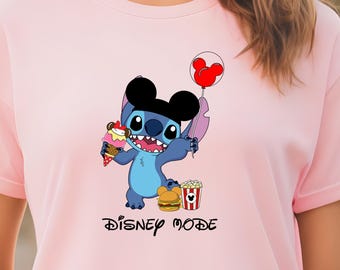 Stitch with Mickey Balloon Disney Mode Shirt, Disney Stitch Snacks T-shirt, Disney Stitch Shirt, Disney Mode Vacation T-shirt, Stitch Movie