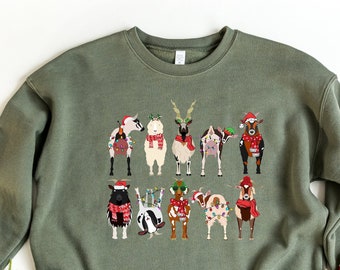 Camisa de animales amantes de las cabras, camiseta de animales de granja de Navidad, sudadera con capucha de animales de Navidad, regalo de Navidad para la chica de la granja, sudadera con capucha divertida de vacaciones de granjero