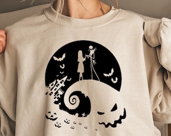 Sudadera Pesadilla Antes de Navidad, Camisa de Halloween, Camisa Jack y Sally, Camiseta divertida de Año Nuevo, Feliz Año Nuevo Sudor, Regalo Año Nuevo Te