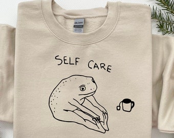 Self Care Frog Shirt, Yoga Sweatshirt, Funny Shirt, Frog Lover Gift, Self Care Shirt, Gift For Her, Self Love Shirt, Self Care Gift