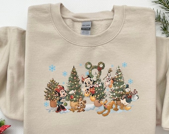 Camiseta vintage de árbol de Navidad de Disney, camiseta navideña de Mickey y sus amigos, camiseta navideña vintage de Disney, camiseta navideña a juego de Disney, regalo