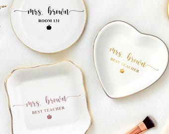 Teacher Custom Name Trinket Tray, Personalized Teacher Gift, End of Year Teacher Appreciation Gifts, Graduation Gift for Teacher