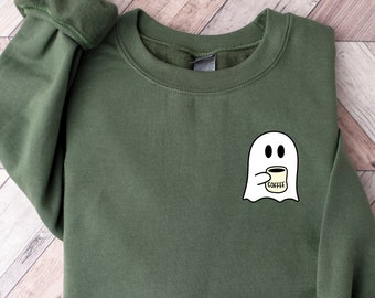 Little Ghost Ice Coffee Shirt, Ghost Coffee Halloween Sweatshirt, Halloween Coffee Shirt, Ghost Sweatshirt, Halloween Tee, Cute Ghost Shirt,