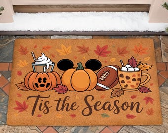 Mickey Pumpkin Fall Doormat, Disney Football Season Welcome Mat, Autumn Mickey Door Rug, Cozy Pumpkin Spice Porch Decor, Disney Fall Gift