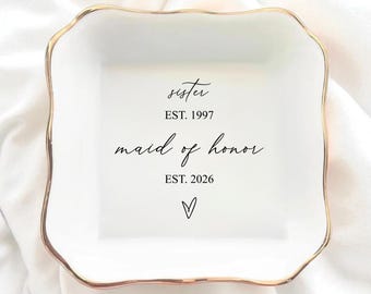 Personalized Bridesmaid Jewelry Tray, Maid of Honor Ring Dish, Custom Name Wedding Keepsake, Bridesmaid Proposal Gift for Sister Friend