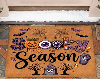 Spooky Season Halloween Doormat, Pumpkin And Eyeball Welcome Mat, Cute Bat Spiderweb Front Door Rug, Haunted Porch Fall Home Decor