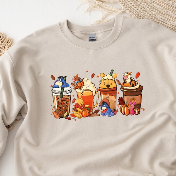 Winnie The Pooh Coffee Latte Shirt Sweatshirt , Vintage Fall Season Sweatshirt , Halloween Costume, Cute Halloween Pumpkin Sweatshirt, gift