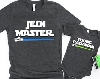 Jedi Master Young Padawan Shirts, Matching Star Wars T-Shirts, Jedi and Padawan Baby Shirt, Daddy daughter shirts, Dad and Son Jedi Shirt