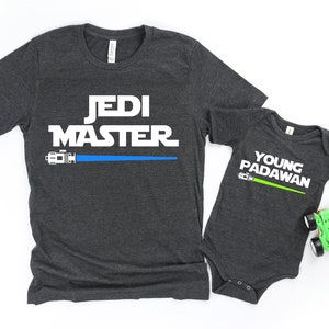 Jedi Master Young Padawan Shirts, Matching Star Wars T-Shirts, Jedi and Padawan Baby Shirt, Daddy daughter shirts, Dad and Son Jedi Shirt