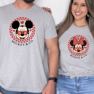 Retro Disney Couple Shirts, Mickey Checkered Shirt, Disney Family Shirts, Minnie Mouse Valentines Tee, Mickey and minnie, Vintage Disney Tee