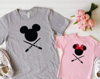 Camisa Mickey Star Wars Mouse, camisa Mickey jedi, camiseta Minnie jedi, camiseta de Disney Star Wars, camisas de papá y yo, ropa de mamá y yo, regalo de papá