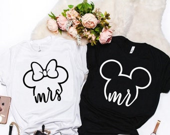 Mr Mrs Ears T-Shirt, Disney Matching Tshirts, Funny Couples Shirts, Honeymoon shirts, Husband Wife, Mickey, Minnie Tee, Disney Wedding Shirt