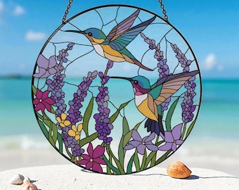Hummingbird Stained Glass Suncatcher, Bird Window Hanging, Light Catching Glass Art, Sympathy Memorial Gift, Gift for Mom or Grandma