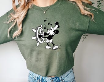 Disney Mickey Captain Shirt, Nautical Sailor Mickey Mouse T Shirt, Classic Cartoon Disney Sweatshirt, Retro Mickey Sailing Design Sweater