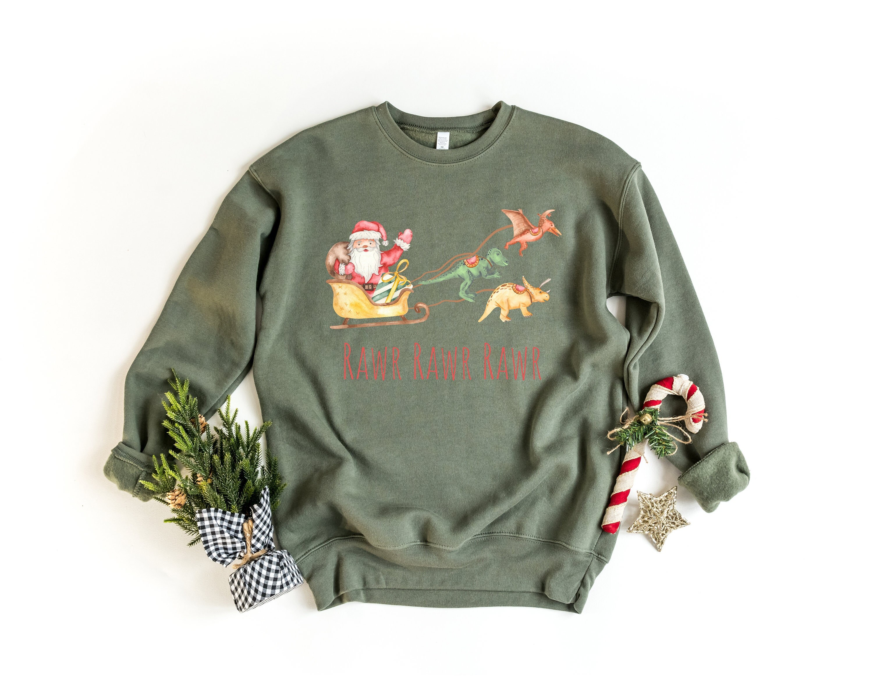 Discover Christmas Dinosaur Sleigh Ride Tee, Santa's Dinosaur Sleigh Ride, Dinosaur Sleigh Shirt, Santa's Sleigh Sweatshirt, Santa's Dinosaur Sweat