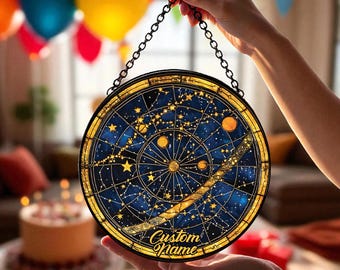 Personalized Solar System Suncatcher, Custom Planet Window Hanging, Galaxy Stained Glass Deco, Astronomy Name Gift for Space Lovers Ornament