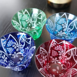4 colored Sakura Glass (cherry blossom) Made in Japan