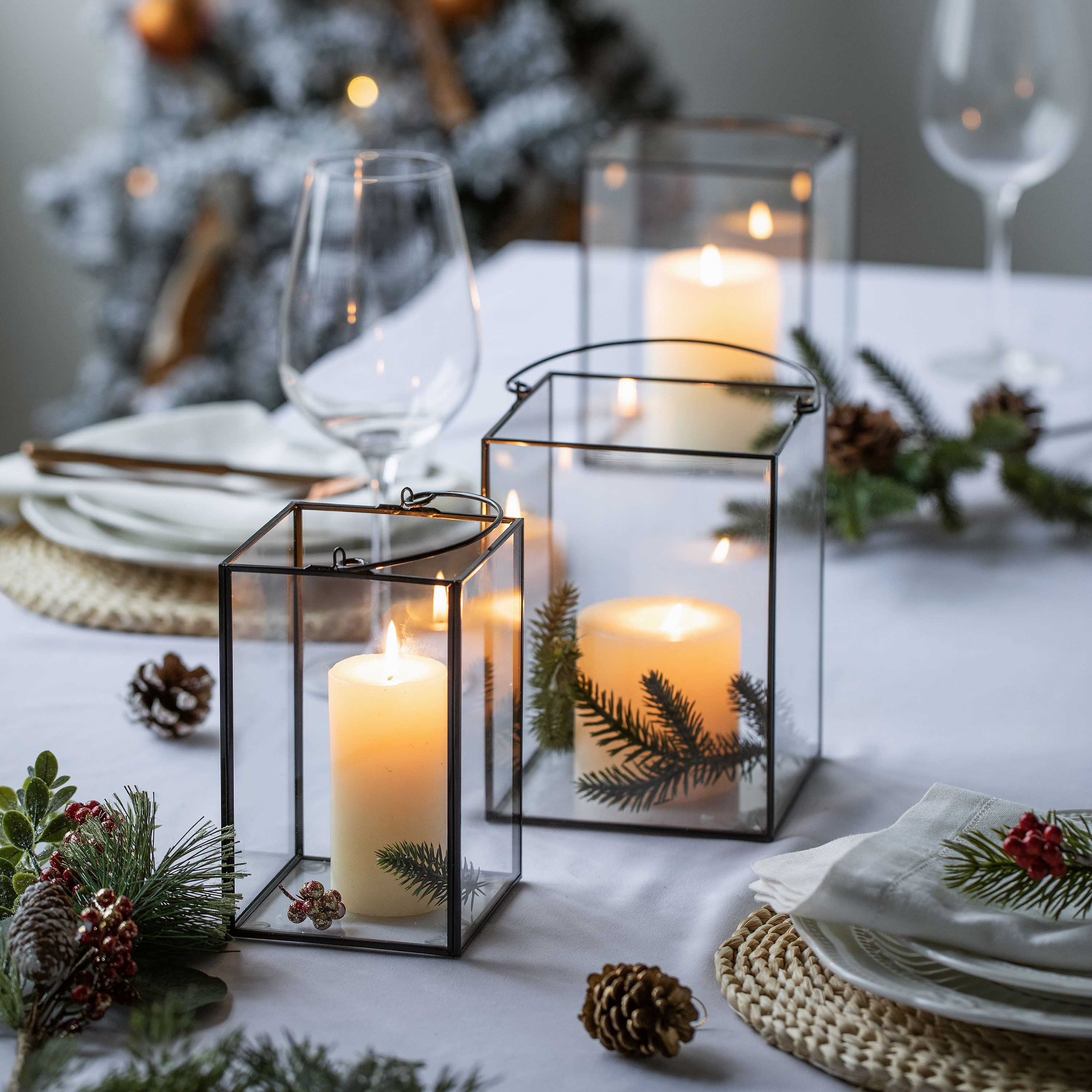 Set of 2 Square Glass Hurricane Candle Holders With Handle Clear Glass Framed in Black finish Brass Great for Holiday Decor. Etsy UK