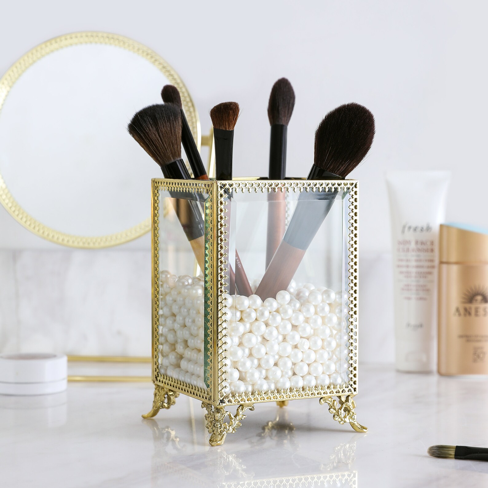 Glass Pearls Makeup Brush Holder Box Pen HolderCrystal Etsy