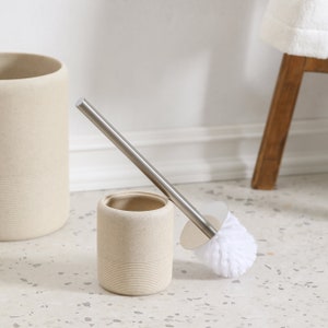 Bathroom Accessory Toilet Brush and Holder, Premium Quality, with Solid Handle and Durable Bristles for Bathroom Cleaning, Beige