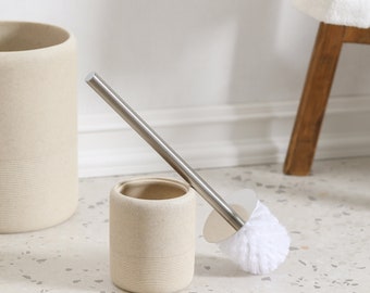 Bathroom Accessory Toilet Brush and Holder, Premium Quality, with Solid Handle and Durable Bristles for Bathroom Cleaning, Beige