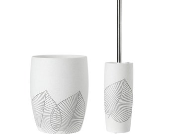 Set van 2 elegant bladontwerp hoogwaardige polyresin prullenbak vuilnisbak en borstel/houder