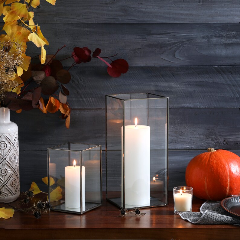 Set of 3 Square Glass Hurricane Candle Holders Etsy