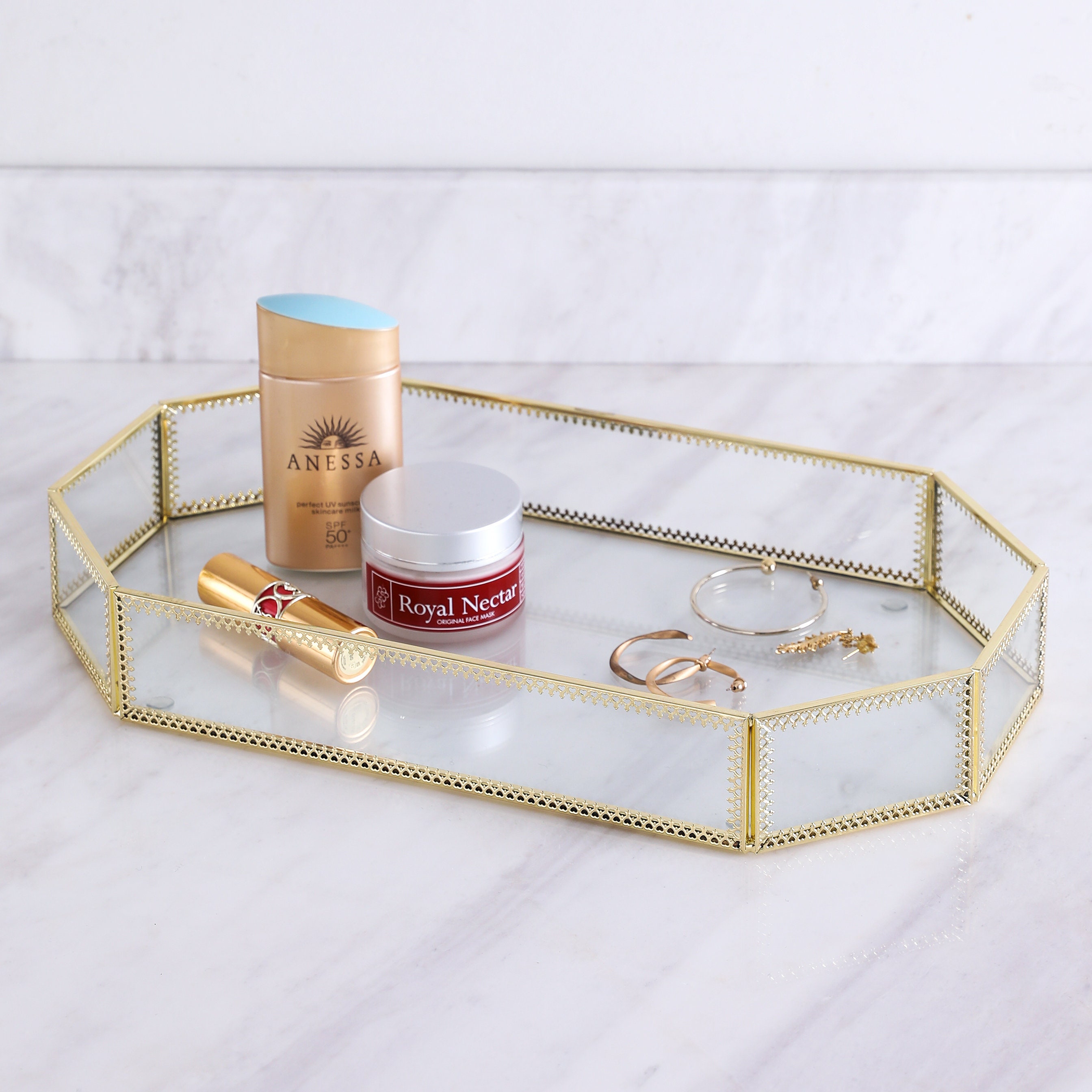 Exquisite Style Gold Makeup Tray for Vanity Glass Jewellery Etsy