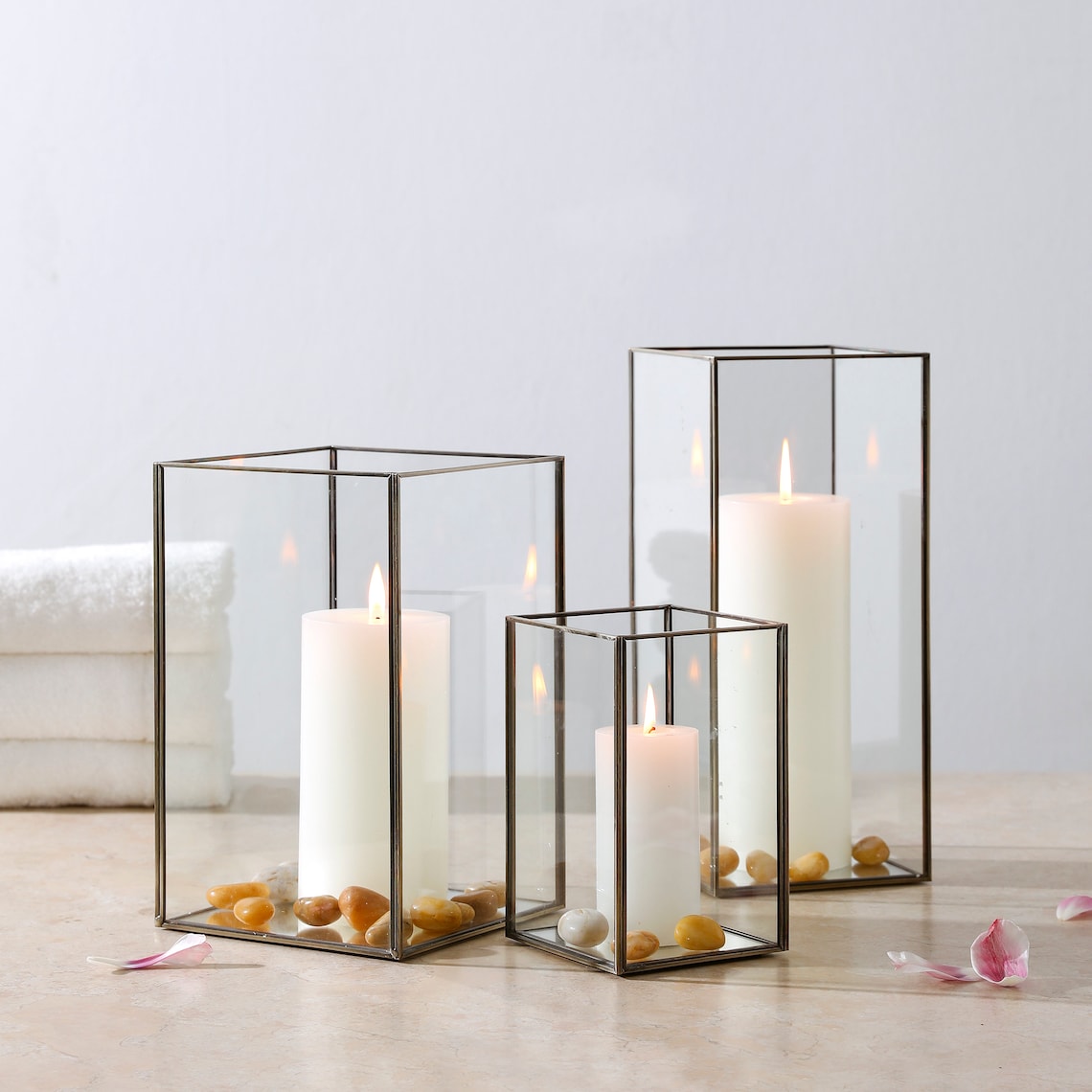 Set of 3 Square Glass Hurricane Candle Holders Etsy