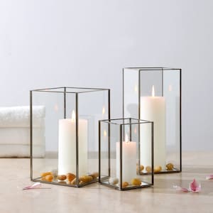 Set of 3 Square Glass Hurricane Candle Holders