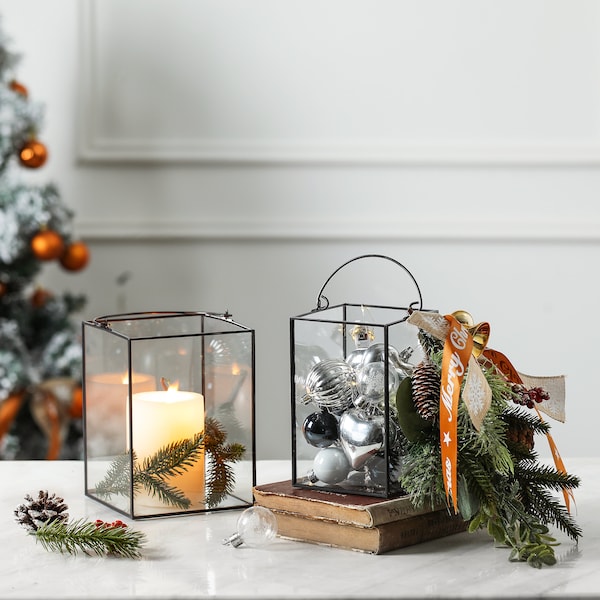 Square Glass Black Hurricane Holders Etsy