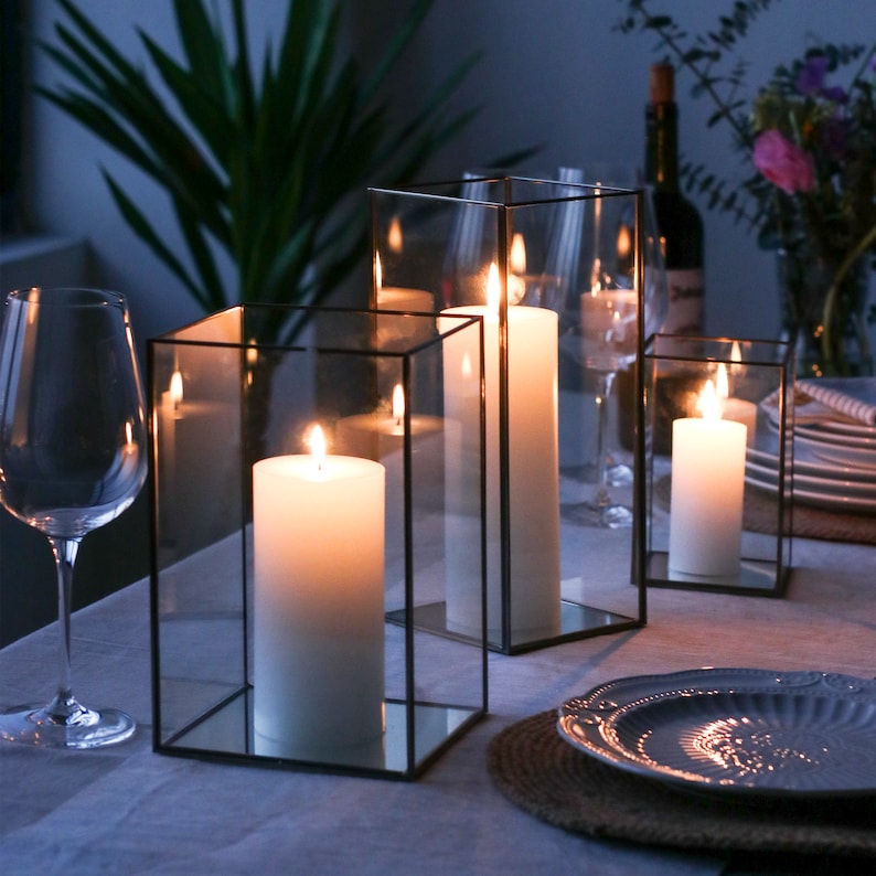 Set of 3 Square Glass Hurricane Candle Holders Etsy UK