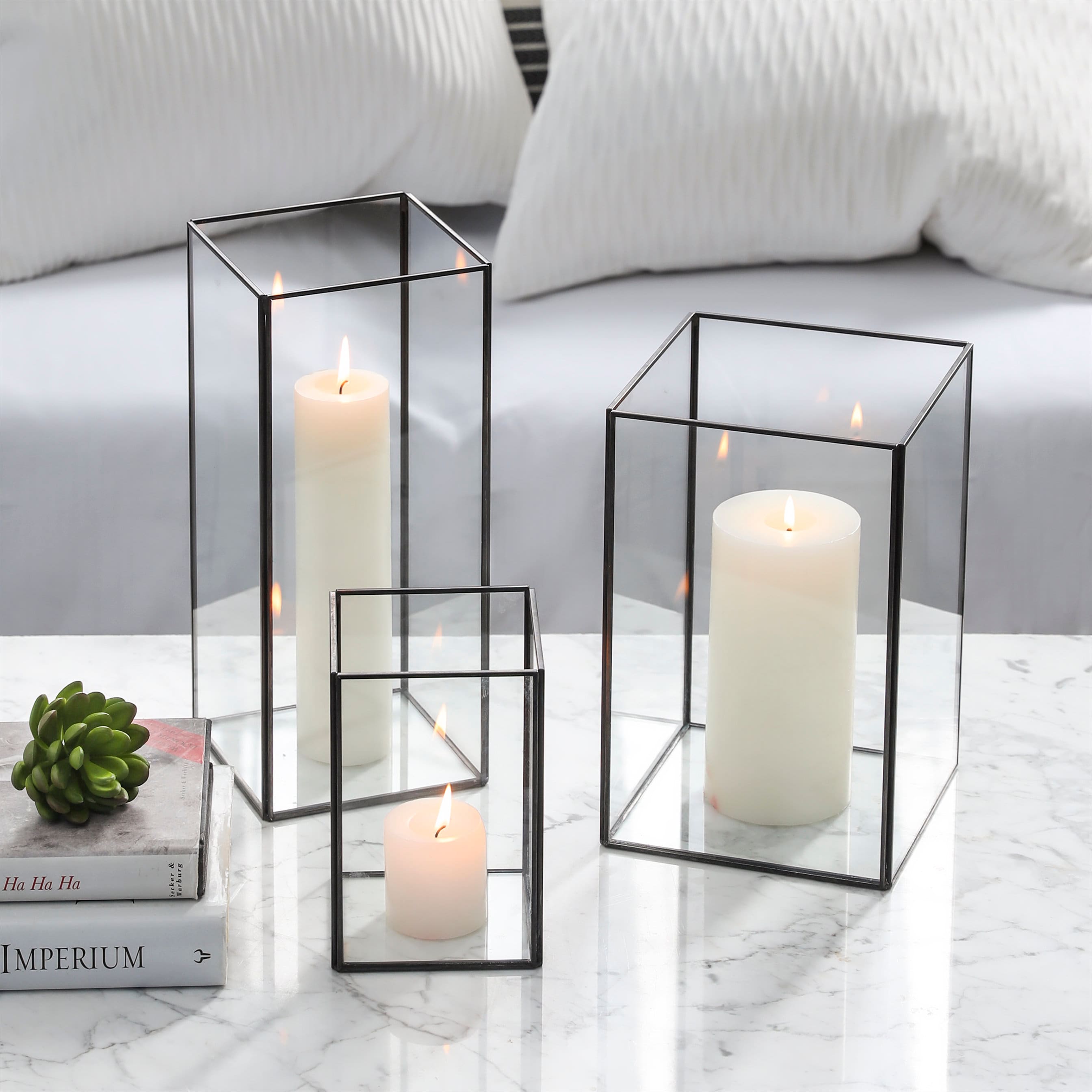 Square hurricane cheap candle holders