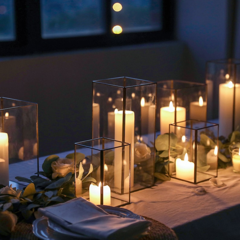 Set of 3 Square Glass Hurricane Candle Holders Clear Tempered Etsy