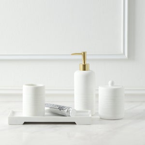 QL DESIGN Bathroom Accessory Set 4 Pcs Elegant White Look Bathroom Accessories Sets