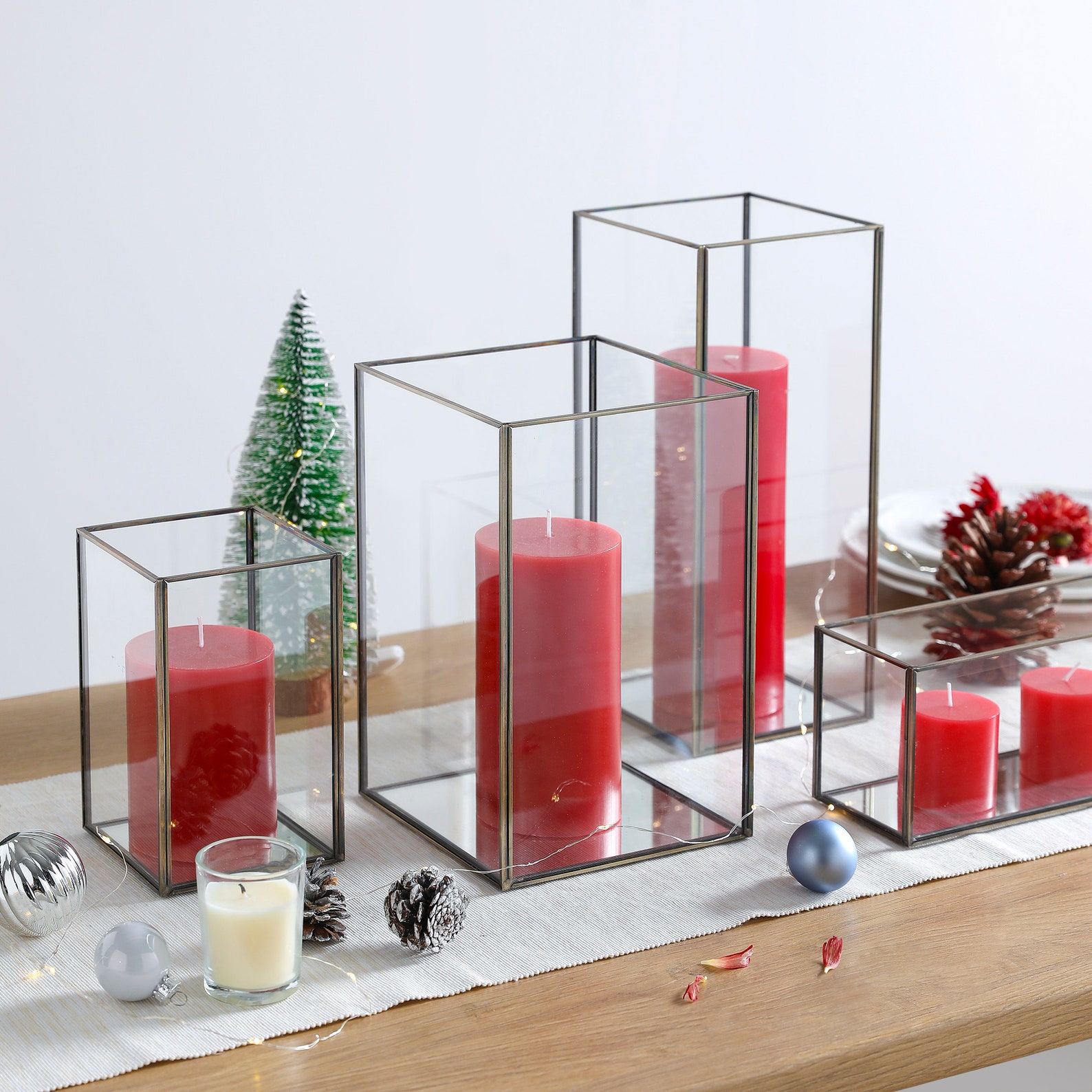 Set of 3 Square Glass Hurricane Candle Holders Etsy