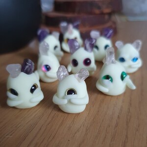 Moonlings , 3 Moonlings bundle , original design , glow in the dark clay amethyst and rose quartz creatures