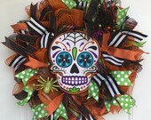 Halloween wreath, deco mesh wreath, Halloween decor, wreath for Halloween, Day of the Dead, skull wreath, Halloween, mesh wreath