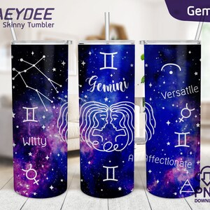 Gemini - Zodiac - Horoscope 20 oz Skinny Tumbler Sublimation Design, Zodiac Signs, Astrology, Stars & Celestial for 20 oz Skinny Tumbler
