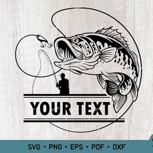 Split Bass Fishing for Custom Text, Split Bass monogram Svg, Bass Fishing Svg, Split Fish Svg file for Cricut & Silhouette