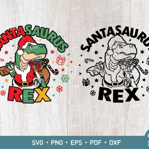 Santa Saurus Rex svg, dinosaurio de Navidad svg png, Santa T-Rex svg png, niños Navidad Santa dinosaurio svg archivo de corte y diseño de sublimación png