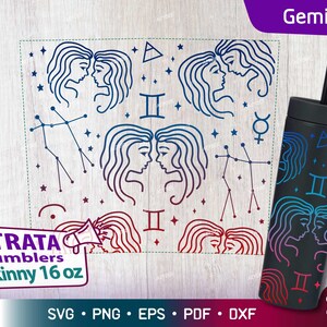 Tweelingen - Zodiac - Horoscoop Svg voor Strata Skinny Tumblers 16 oz, Full Wrap Zodiac Sign Svg, Constellation Svg voor Starta Skinny 16 oz