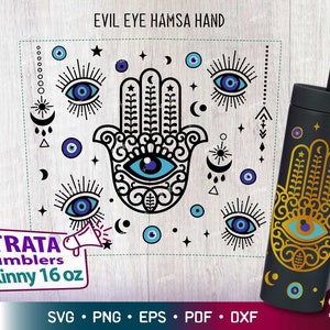 Evil Eye Hamsa hand Svg for Strata Skinny Tumblers 16 oz, Evil Eye Protect Your Energy Strata Cup Svg Files for Cricut