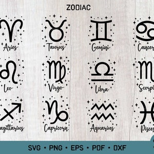 Ensemble de noms de signes du zodiaque SVG | Horoscope SVG | astrologie svg | Zodiaque SVG, Png, Eps, Dxf, fichier pour Cricut
