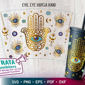 Evil Eye Hamsa hand Svg for Strata Tumblers 22 oz, Evil Eye Protect Your Energy Strata Cup Svg Files for Cricut,Strata Cup 22 oz Svg