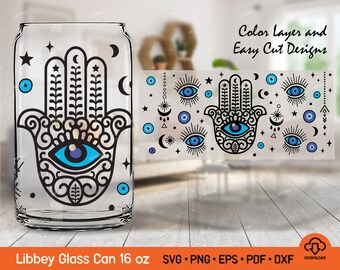 Evil Eye Hamsa hand Svg for Libbey Glass Can 16oz, Protect Your Energy Evil Eye Libbey Can Svg, Evil Eye 16oz Can glass wraps
