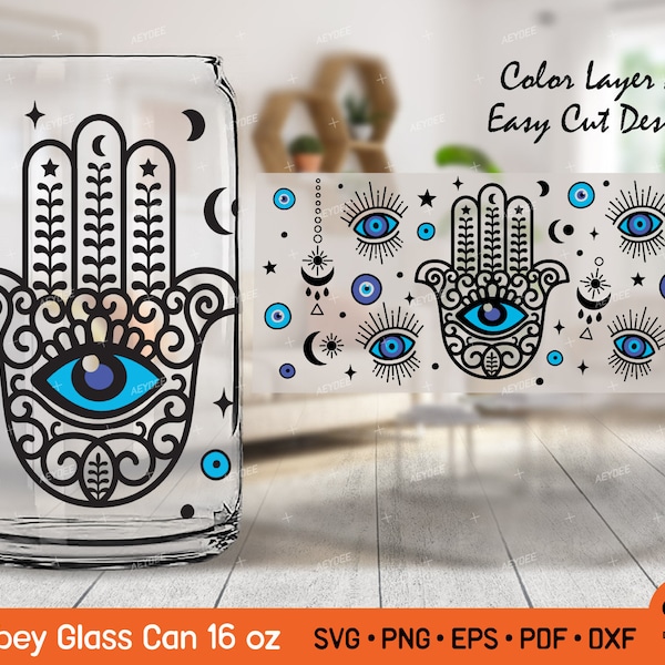 Evil Eye Hamsa hand Svg for Libbey Glass Can 16oz, Protect Your Energy Evil Eye Libbey Can Svg, Evil Eye 16oz Can glass wraps