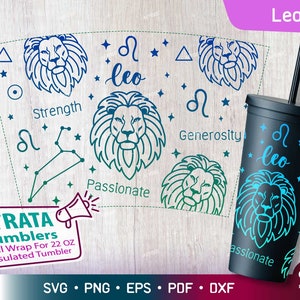 Leo - Zodiac - Horoscope Svg for Strata Tumblers 22 oz, Zodiac Sign Strata Cup Svg, Constellation Svg for Stratum Cup Svg, Png Cut file