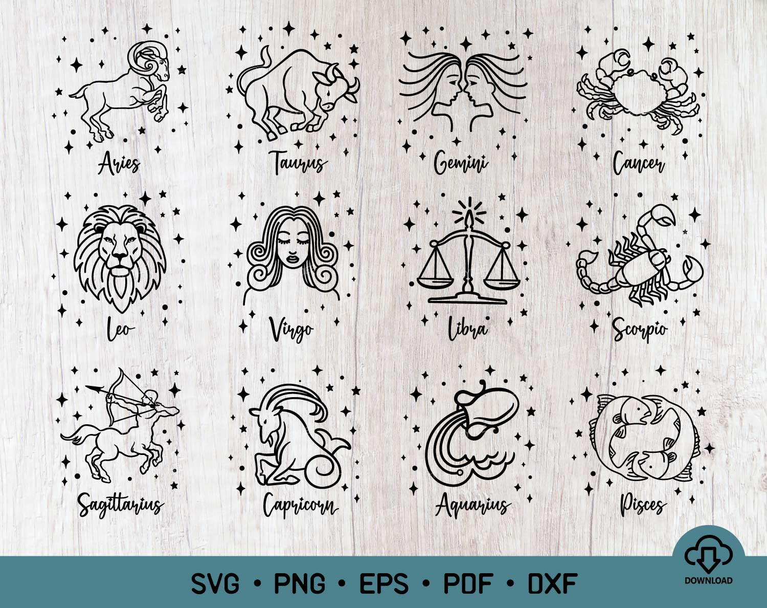 Zodiac Signs Bundle SVG Horoscope SVG Astrology Svg | Etsy