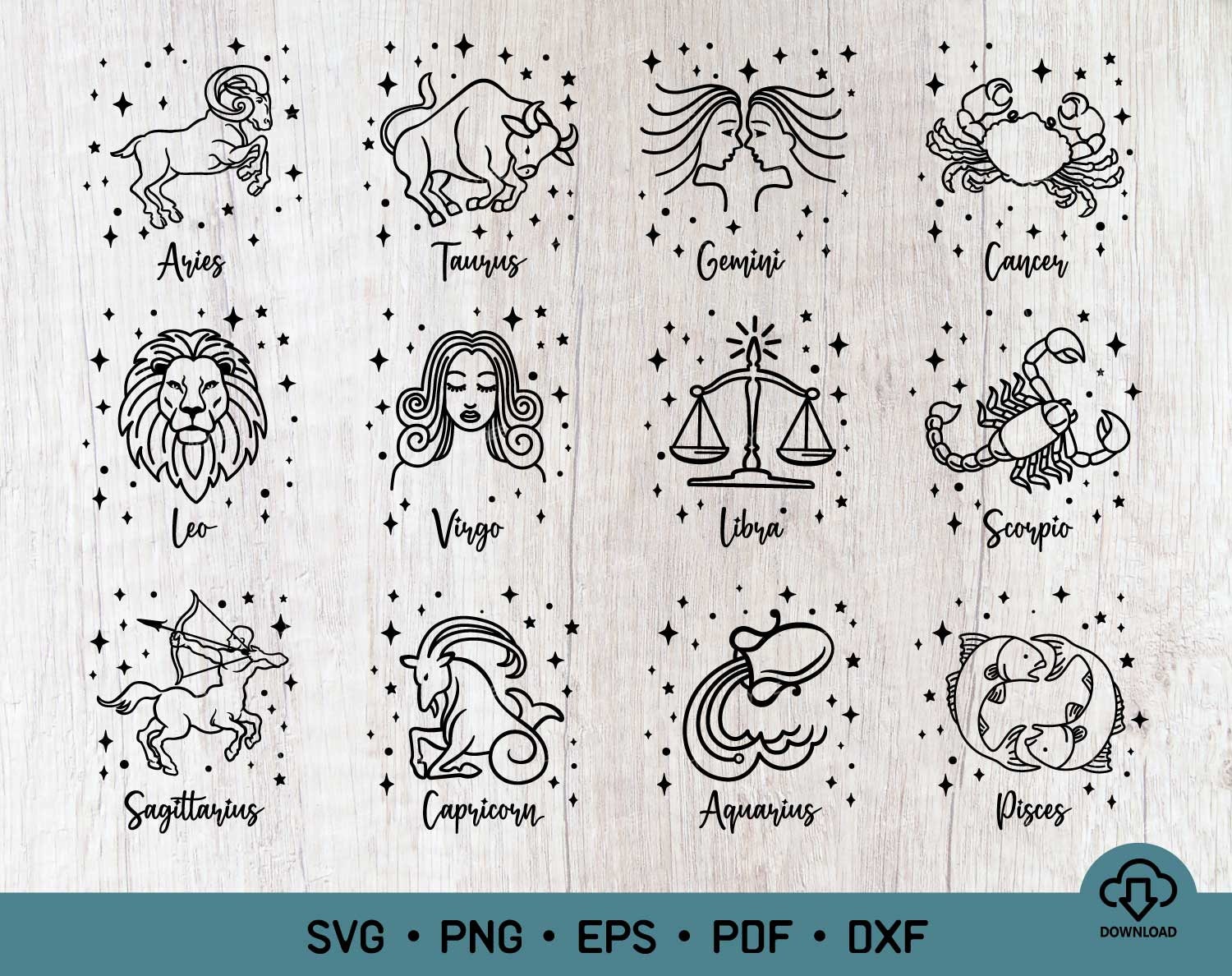 Zodiac Signs Bundle SVG | Horoscope SVG | Astrology Svg | Zodiac SVG,…